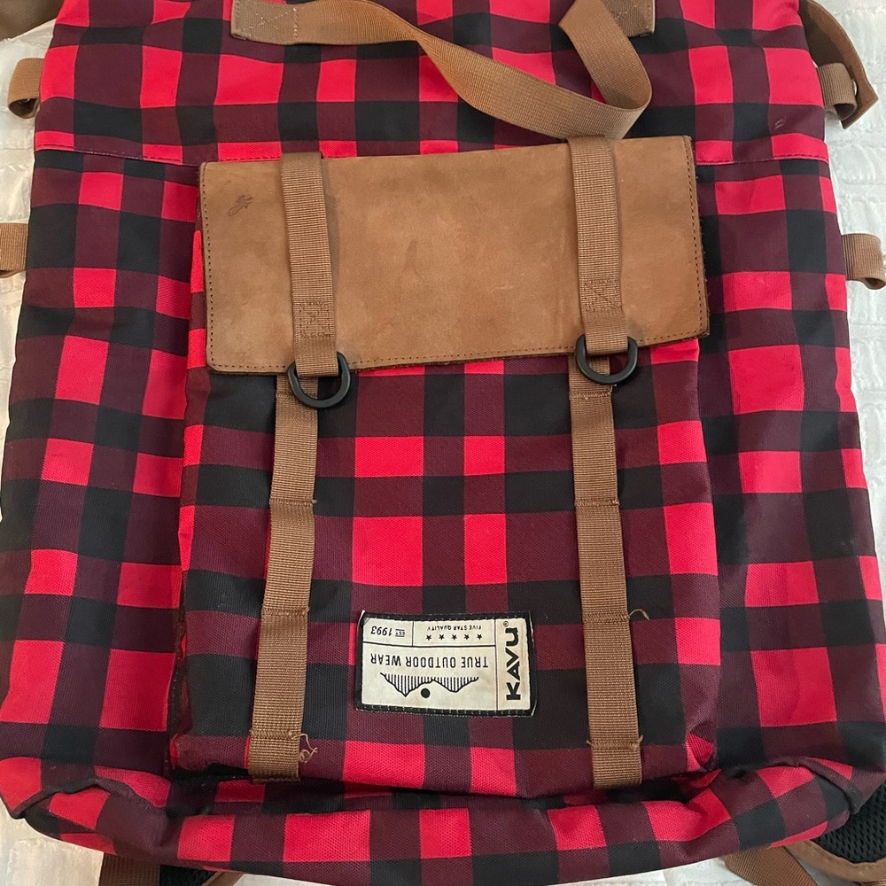Kavu Red and Black Plaid Backpack